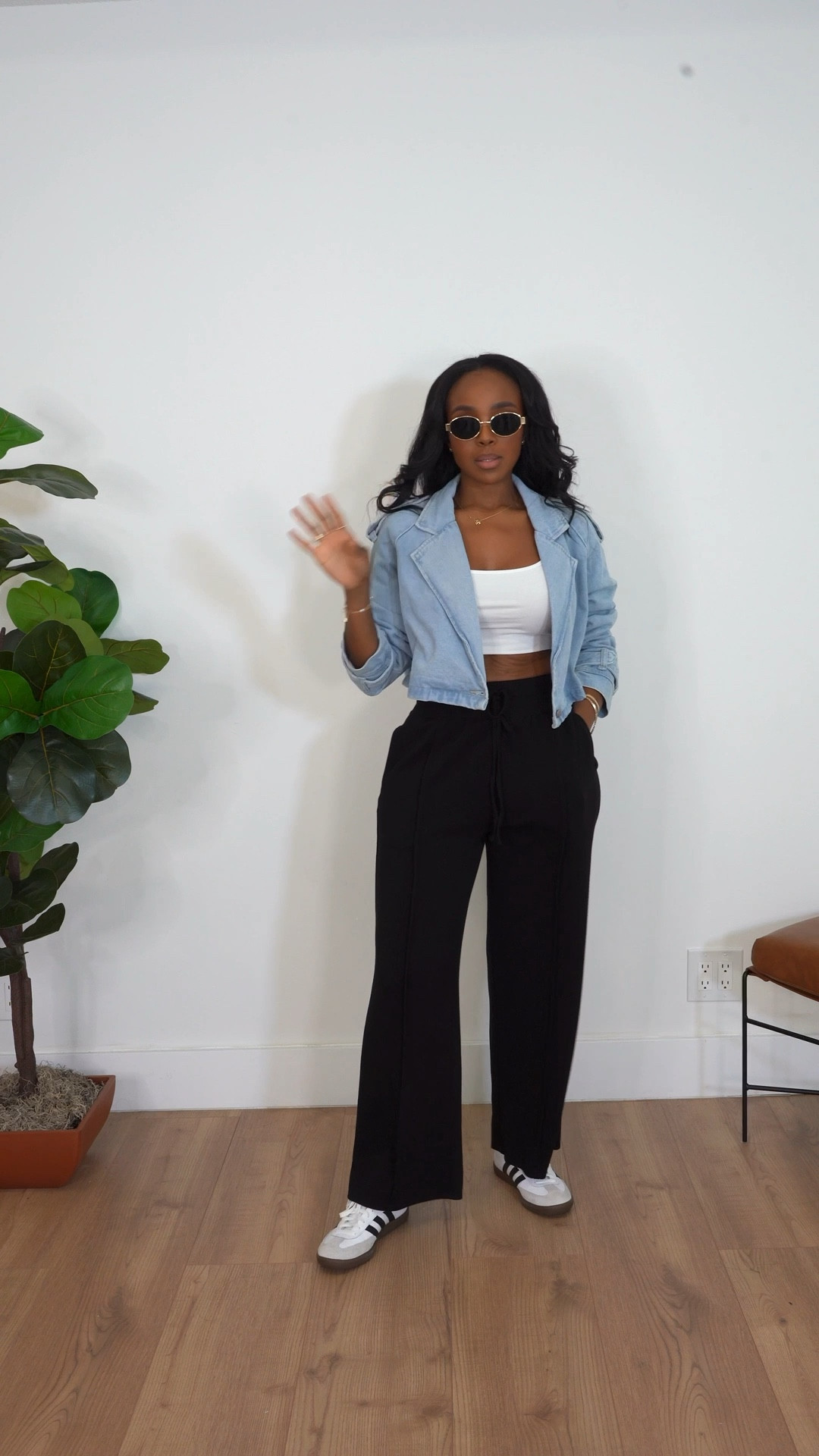 Amazon casual cool 🖤 Effortless street style with wide-leg trousers, a cropped denim jacket, and my go-to Sambas—perfect for a laid-back yet put-together vibe.

Size small  I’m 5’4 | 140lbs | 36D -27 -40
• IG & YT: kirasfashionfinds  TT: kiraabboud

#AmazonStyle #StreetStyleInspo #CasualChic

#LTKStyleTip #LTKFindsUnder50 #LTKPetite