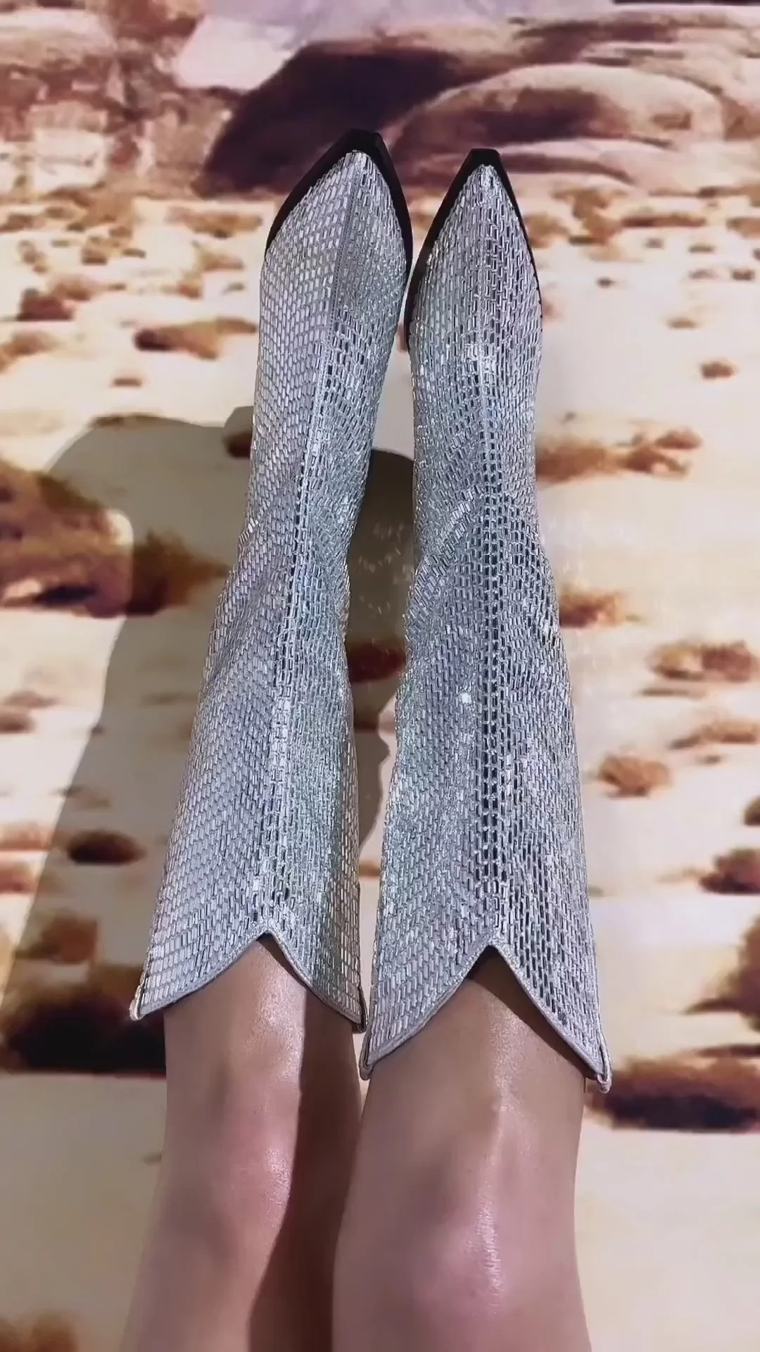 AZALEA WANG DRIVEN RHINESTONE WESTERN BOOT IN SILVER | AKIRA