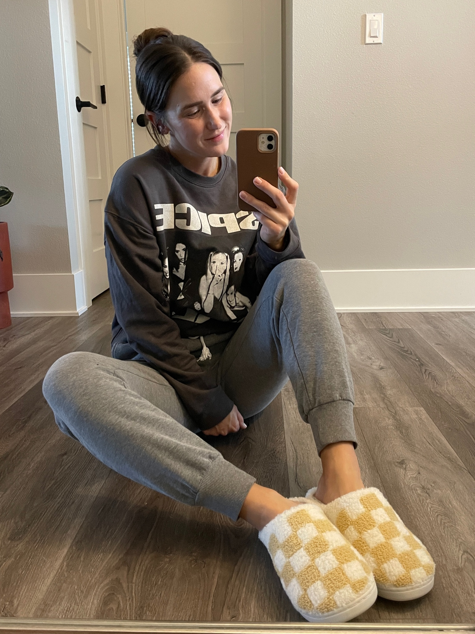 A slippers girly now. And only one thousand options online 😂 - snagged these in store at Nordstrom Rack for under $20. Linked exact style + other similars. As for the sweatshirt, I recommend sizing up at least one! #sweatshirt #slippers #winteroutfit #sweatpants #lounge 

#LTKfindsunder50