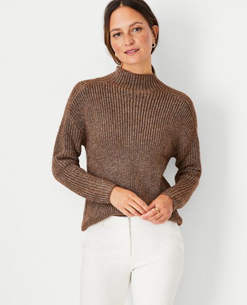 Shimmer Ribbed Mock Neck Sweater | Ann Taylor (US)