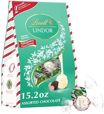 Lindt LINDOR Holiday Assorted Peppermint Chocolate Candy Truffles, 15.2 oz. Bag | Amazon (US)