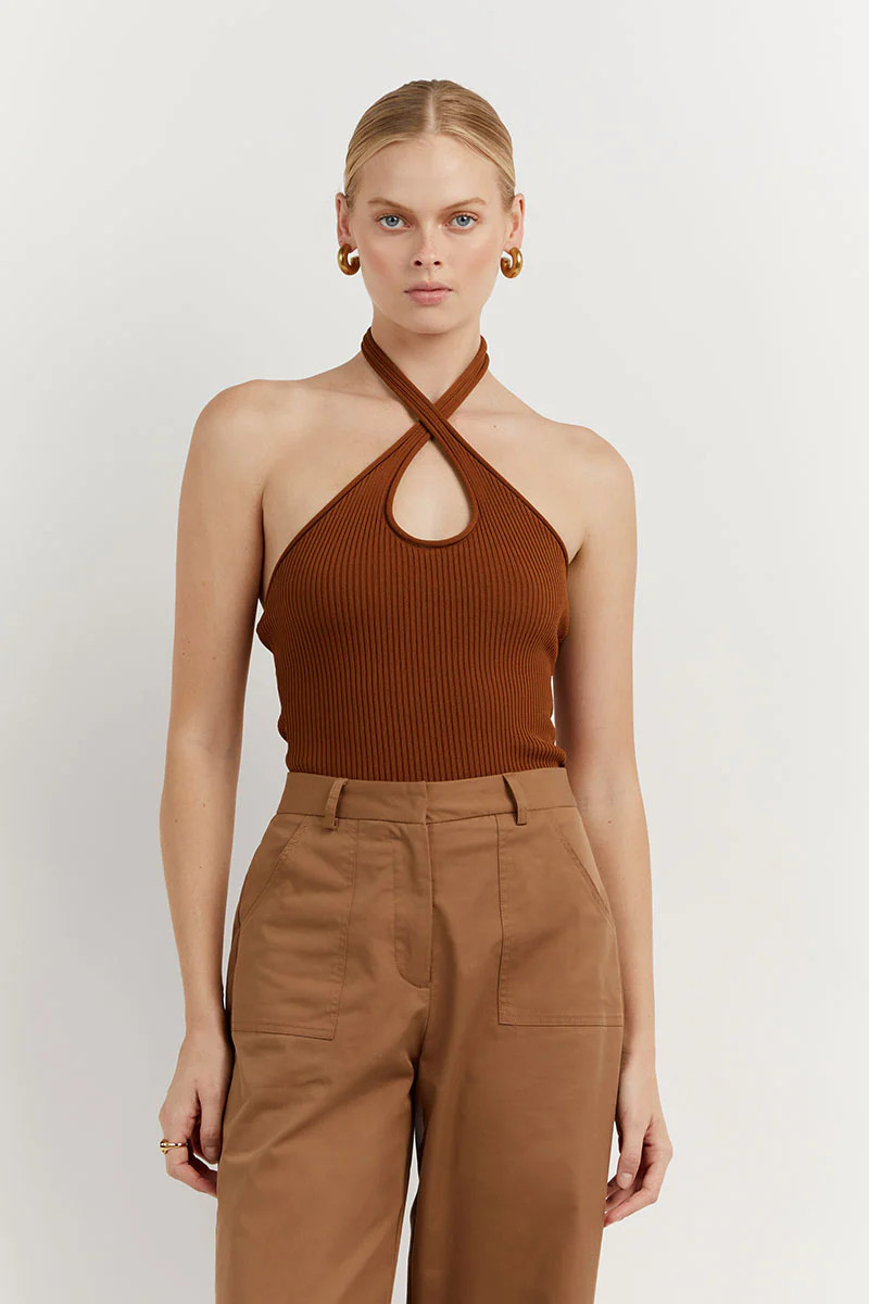 TONI TAN HALTER KNIT TANK | DISSH