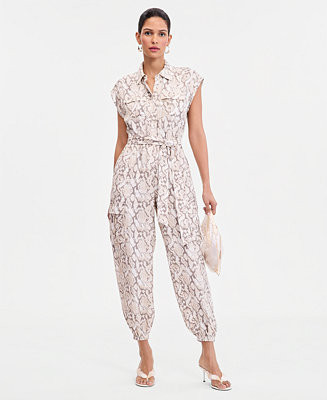I.N.C. International Concepts Women's Short-Sleeve Snake Print Belted Jumpsuit, Macy's Exclusive ... | Macy's