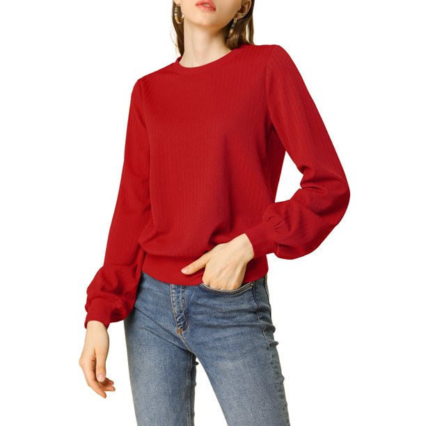 Allegra K Women's Lantern Sleeve Winter Retro Ribbed Pullover Sweaters - Walmart.com | Walmart (US)