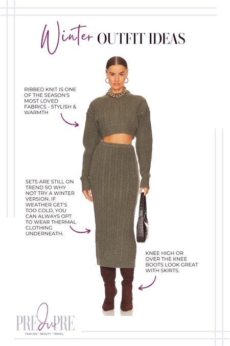 Dress up for the cold winter season with this fun and warm winter outfit idea. Check out more outfit ideas at www.predupre.com

Winter, winter ootd, winter outfit, winter look, ootd, outfit ideas, set, sweater, skirt, ribbed knit, knit set

#LTKstyletip #LTKHoliday #LTKSeasonal