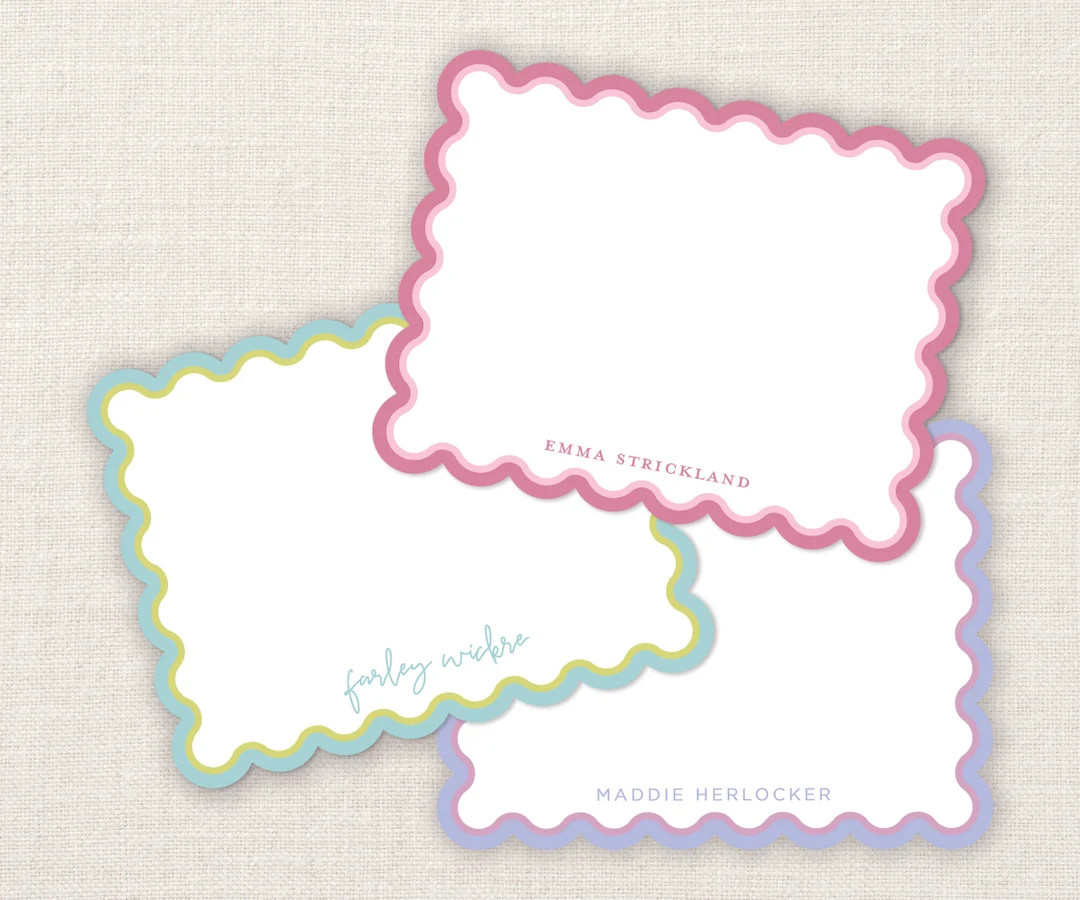 Scalloped Edge Custom Notecards With Envelopes Double Border Personalized Gift Personalized Stati... | Etsy (US)