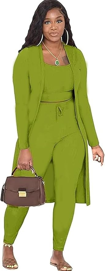 Womens 3 Piece Lounge Set Pajamas Set Long Cardigan Crop Tank Drawstring Pants Loungewear Outfits | Amazon (US)