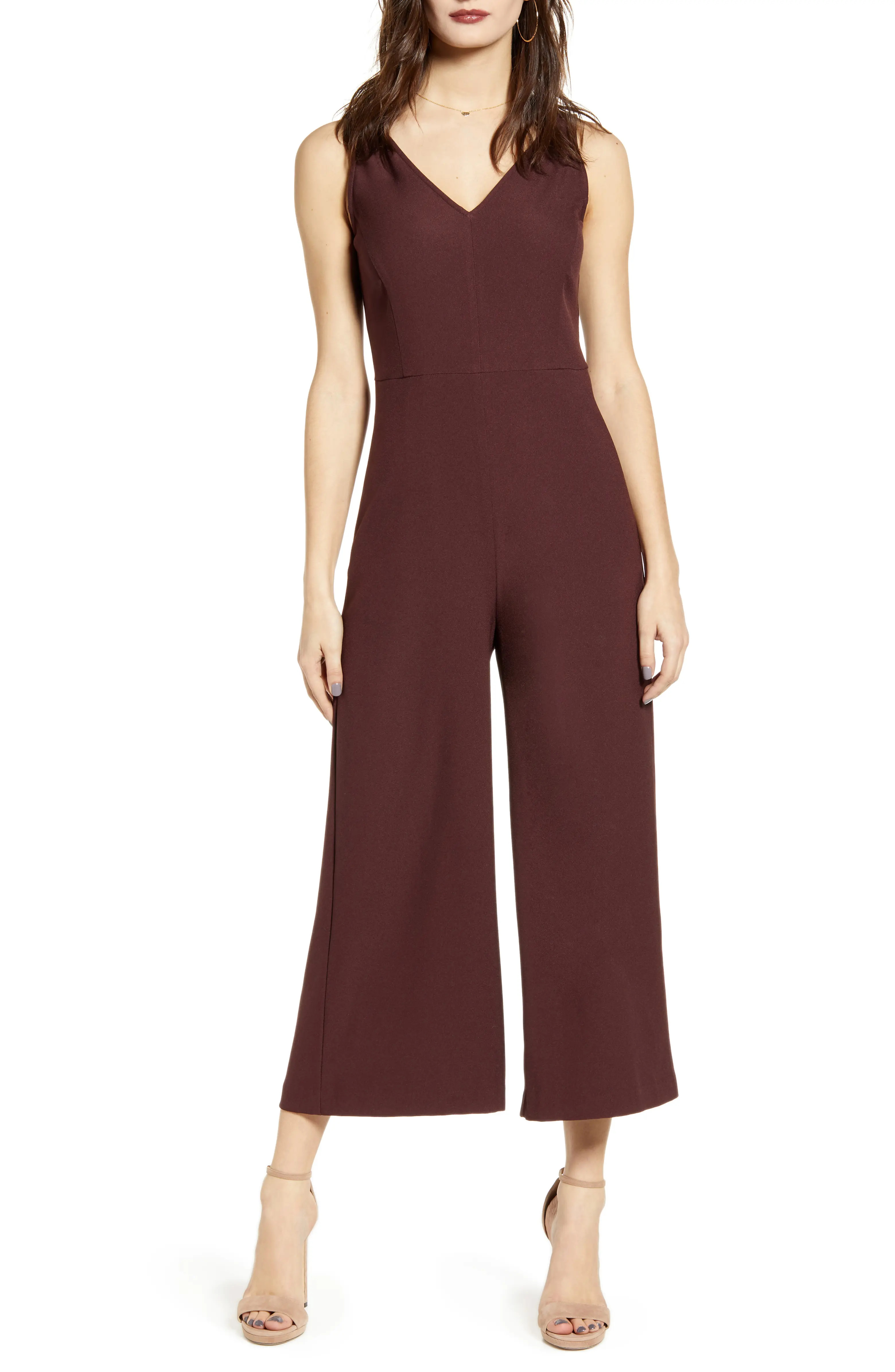 V-Neck Wide Leg Crop Jumpsuit | Nordstrom