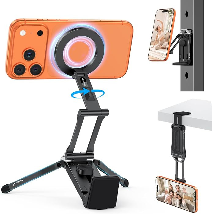 3-Way Compact Phone Mount with Clamp, Magnetic Back & Tabletop Stand for Vlogging, Gym, Travel & ... | Amazon (US)