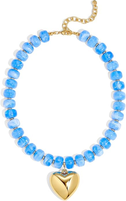 Amazon.com: ENSKEFEN Chunky Gold Heart Pendant Necklaces for Women Bohemian Light Blue Resin Bead... | Amazon (US)