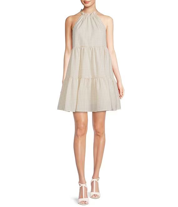 Juanita Ruffle Halter Mock Neck Sleeveless Gingham Tiered Babydoll Dress | Dillards