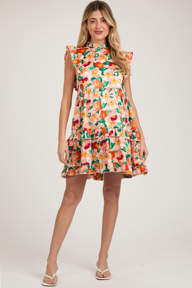 Cream Floral Mock Neck Maternity Dress | PinkBlush Maternity