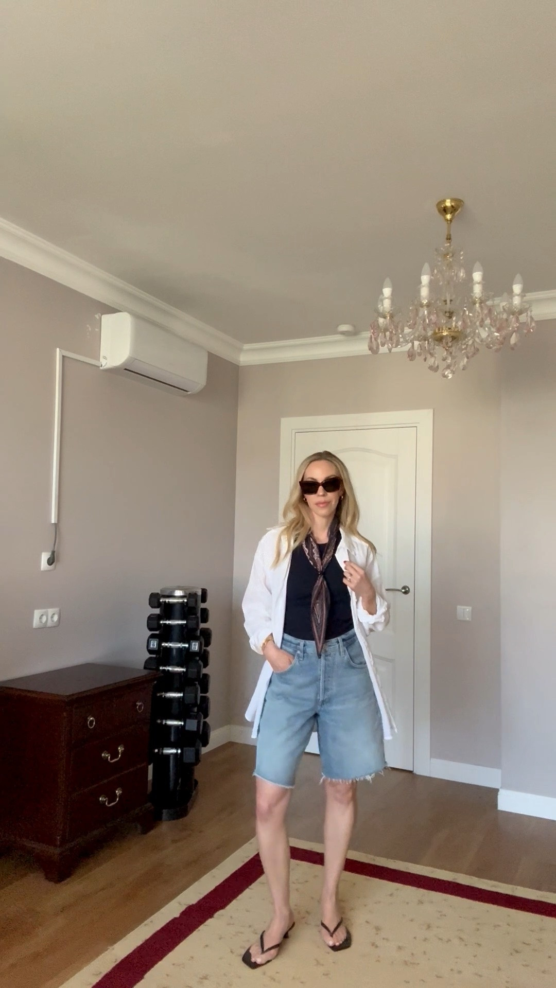Summer vacation outfit, white linen shirt, denim bermuda shorts, kitten heel thong sandals, summer 2026 outfit

#LTKTravel #LTKOver40 #LTKSeasonal