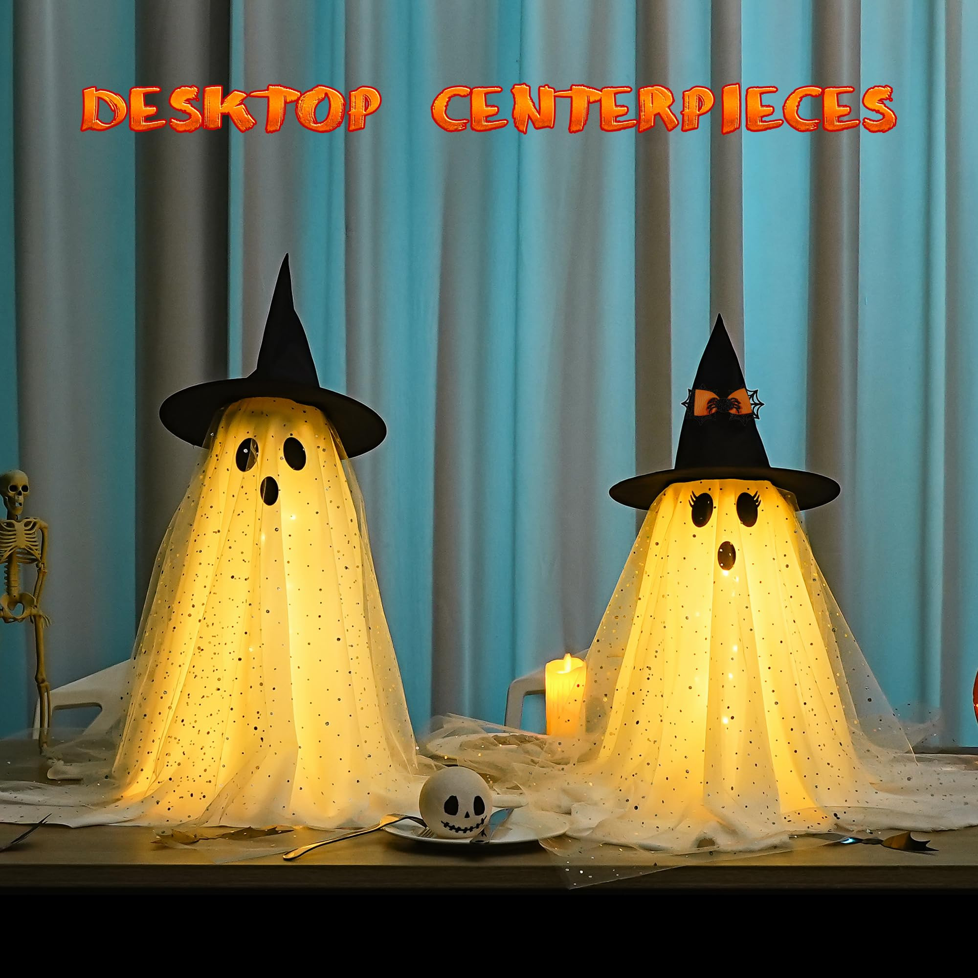 AYGXU 2pcs Halloween Decorations Indoor,Ghost Decor with String Lights Remote Control,Halloween P... | Amazon (US)