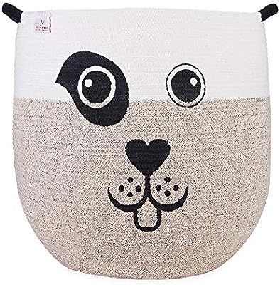 Kenterest Pet Toy Basket Storage –Smiley Dog Face Cotton Rope Laundry Basket Blankets Storage D... | Amazon (US)