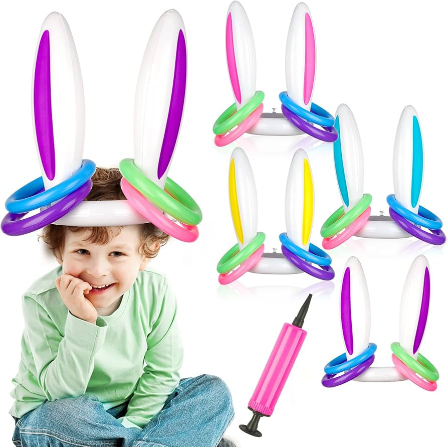 4 Pack Easter Inflatable Bunny Ring Toss Game Easter Rabbit Ears Inflatable Funny Games Toys Gift... | Amazon (US)