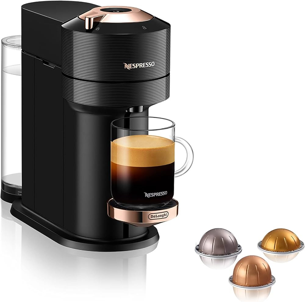 Nespresso Vertuo Next Coffee and Espresso Machine by De'Longhi, Black with Rose Gold | Amazon (US)