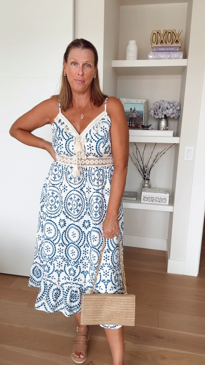 Fun vacation dress!!
Wearing a M

Love the crochet details, very flattering on, lightweight and the blue and white combo is beautiful

#LTKsummer #LTKdresses #LTKtravel