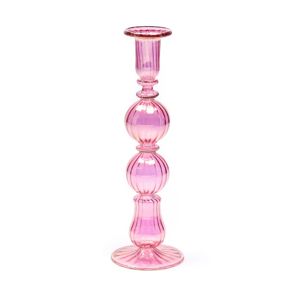 Prague Glass Candlestick, Pink | The Avenue