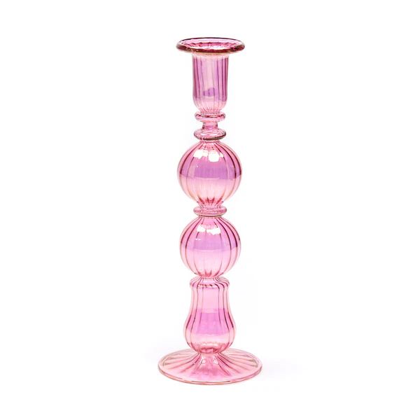 Prague Glass Candlestick, Pink | The Avenue