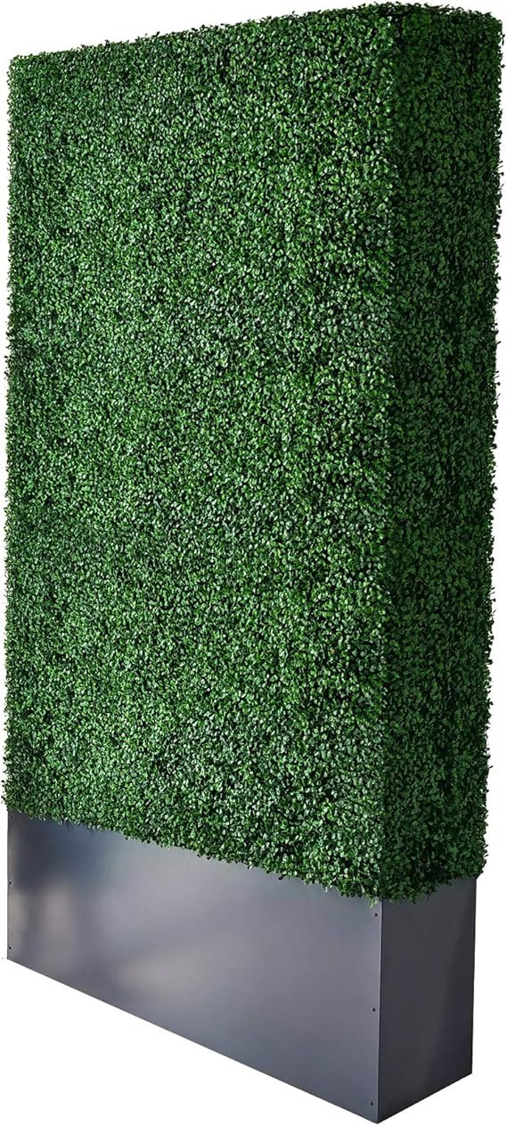 AGPL Upgraded Artificial Boxwood Hedge Wall with Dark Gray Stainless Steel Planter Box (79" Heigh... | Amazon (US)