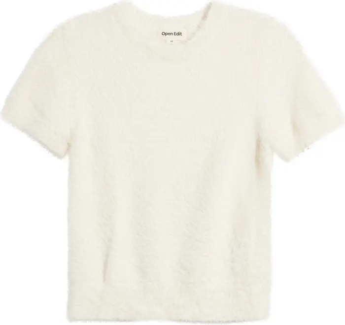 Open Edit Fuzzy Short Sleeve Sweater | Nordstrom | Nordstrom
