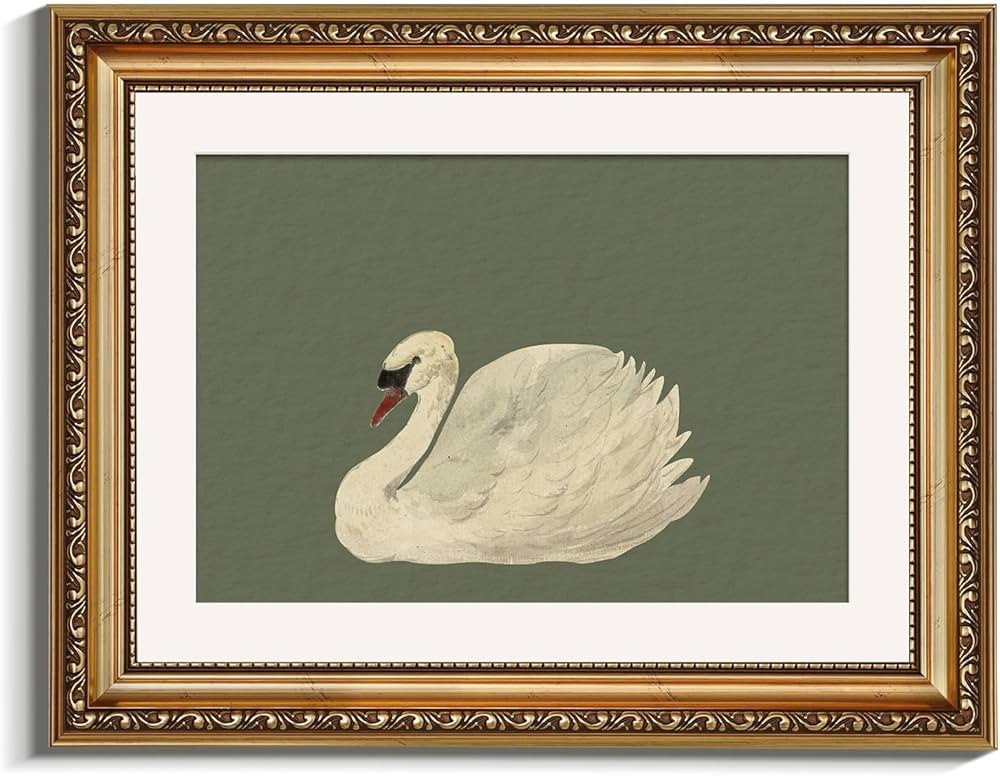 VIYYIEA Gold Framed Wall Art, Swan Green Canvas Print Home Decor Vintage Art Painting Picture Bat... | Amazon (US)