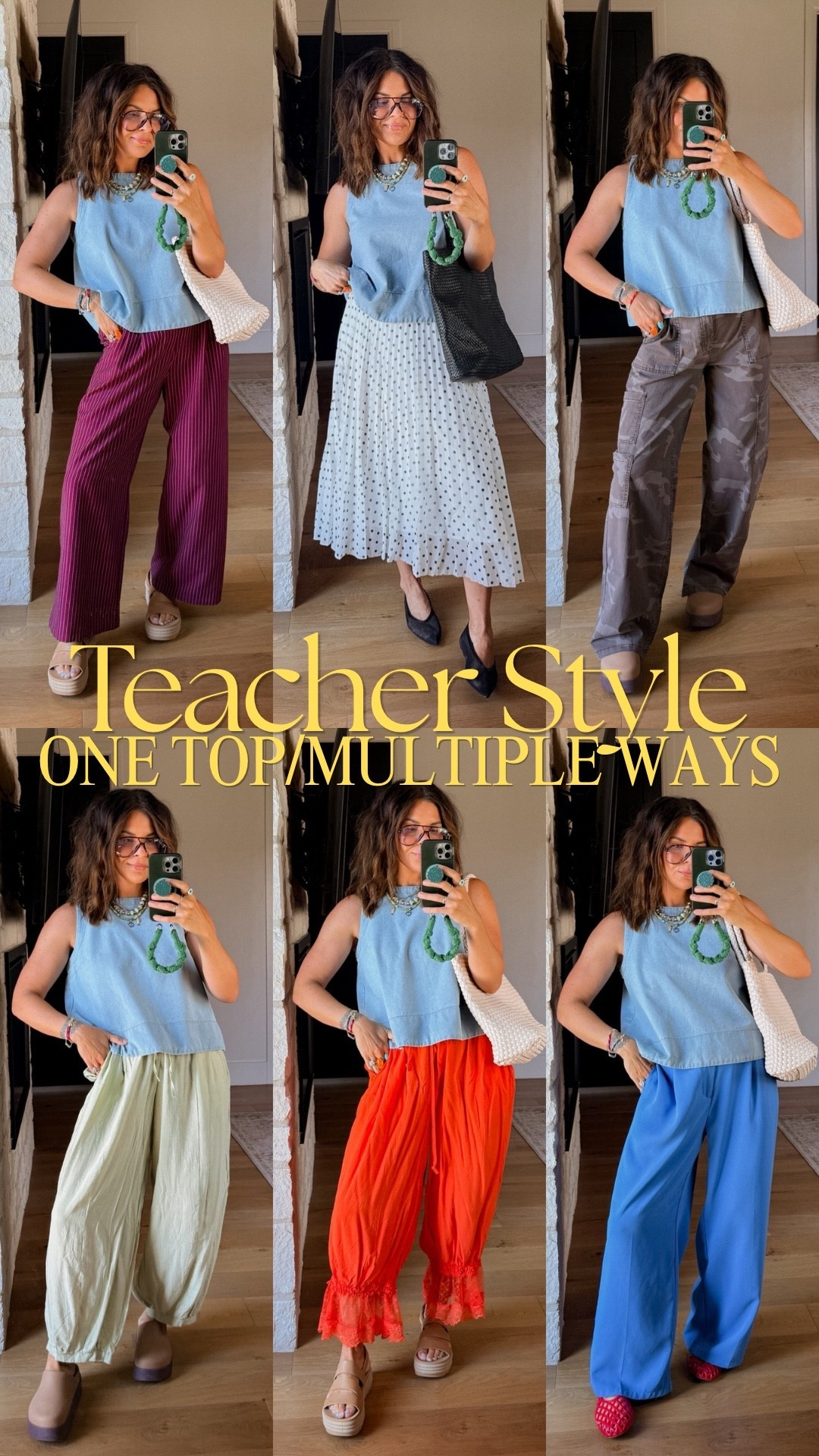 One top/ multiple bottoms to make all kinds of outfits!
Top: large
Most bottoms: large
Walmart cameo; large/lobng

#LTKootd #LTKOver40 #LTKMidsize