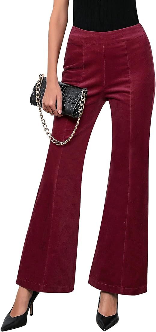 GRAPENT Flare Pants for Women Corduroy Pull On High Waisted Wide Leg Trouser Pants Stretch Bell B... | Amazon (US)