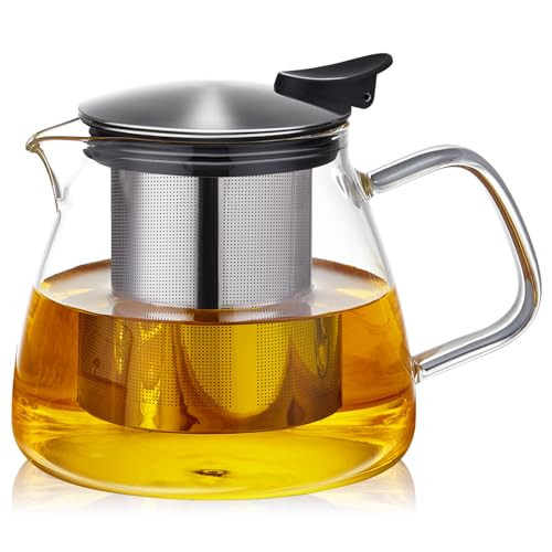 Glass Teapot Tea Pot with Removable Stainless Steel Infuser, 25oz / 760ml Borosilicate Glass Tea Kettle for Office Work, Fine Strainer for Loose Leaf Tea | Amazon (US)