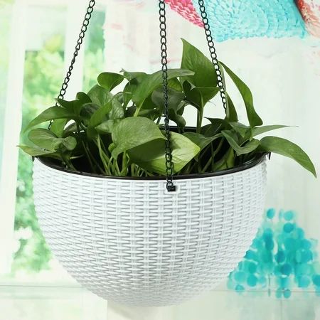 Round Resin Chain Basket Hanging Planter Rattan Flower Pot Self-watering Art Planter Plastic Resin P | Walmart (US)