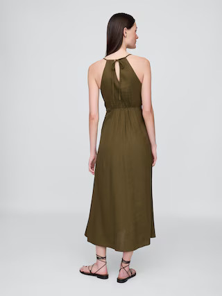 Linen-Blend Embroidered Halter Maxi Dress | Gap (US)