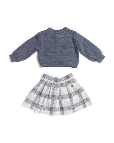 Infant Girls 2pc Sweater And Plaid Pleated Skirt Set | TJ Maxx