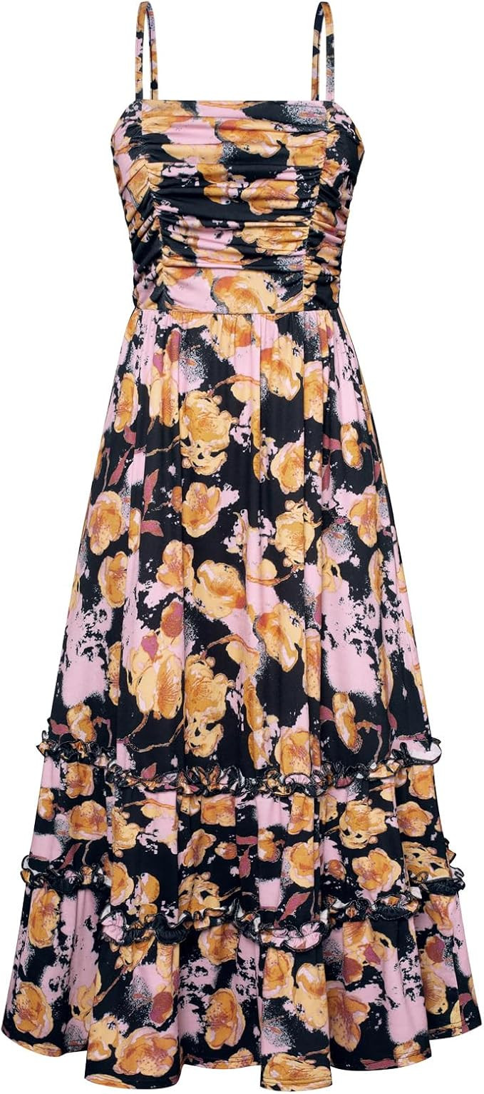 GRACE KARIN 2025 Women's Summer Floral Maxi Dress Casual Sleeveless Ruffle Tiered Wedding Guest F... | Amazon (US)