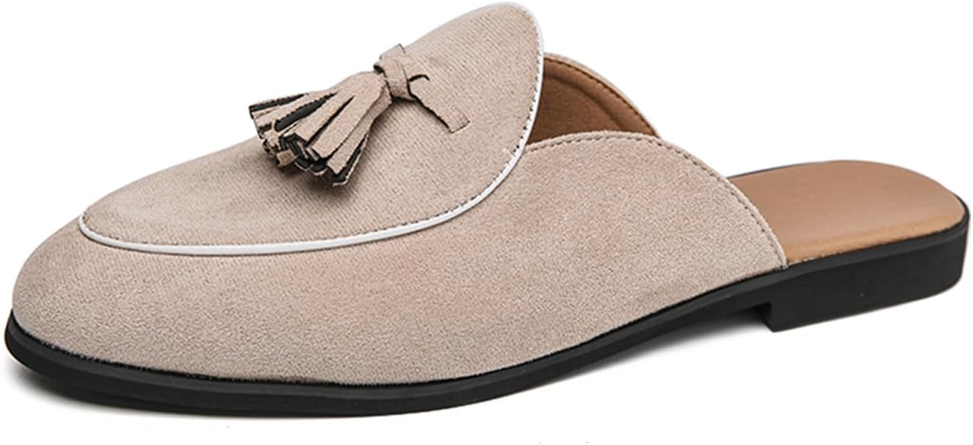 Men's Suede Tassels Slip On Mules Clog Slippers Casual Round Toe Backless Flat Dress Loafers for ... | Amazon (US)