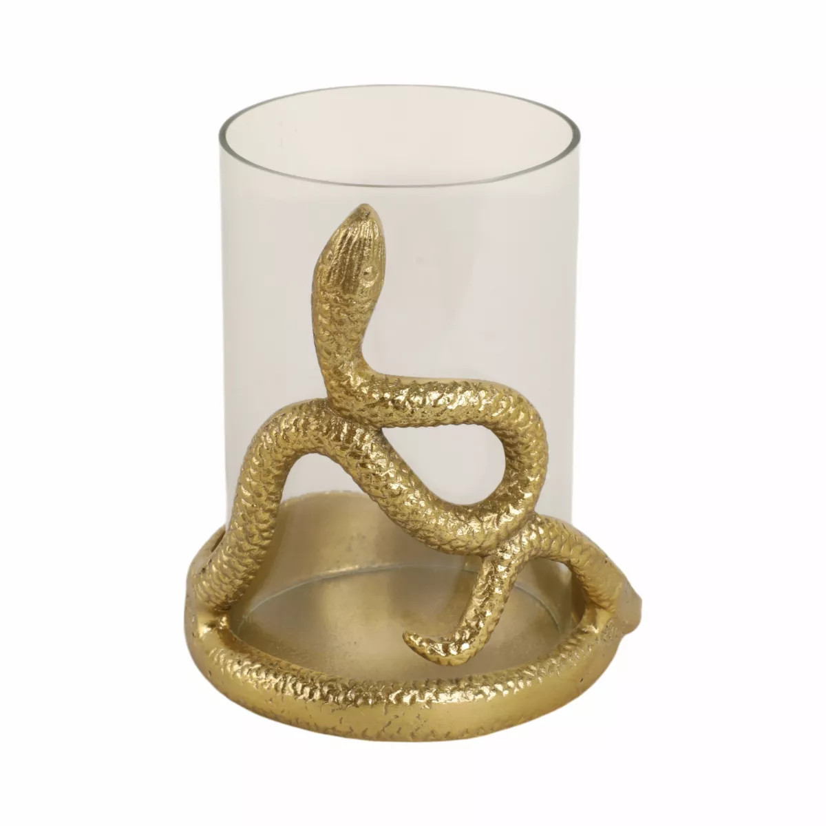 Decorative Metal Glass Aluminum Pillar Holder with Serpent Design in Boho Style | Target