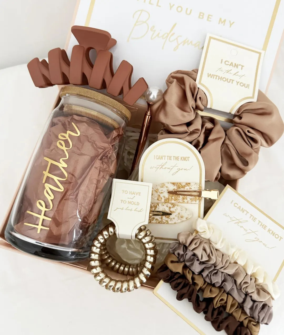Bridesmaid Proposal Box: Personalized Glass, Hair Accessories Gift Set - Etsy | Etsy (US)