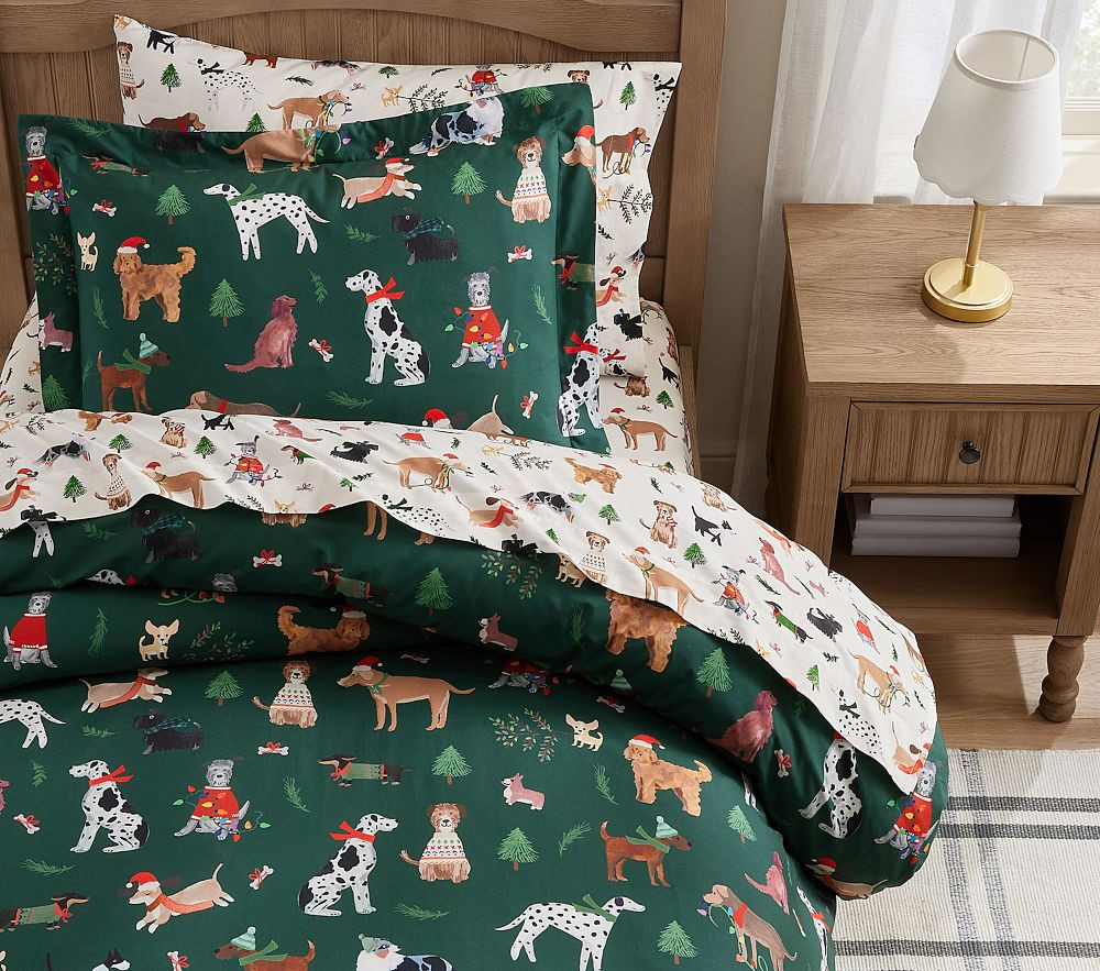 Holiday Dogs Organic Duvet Cover & Shams | Pottery Barn Kids
