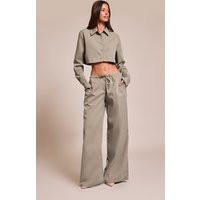 Dark Khaki Oversized Drawstring Straight Leg Pant | PrettyLittleThing US