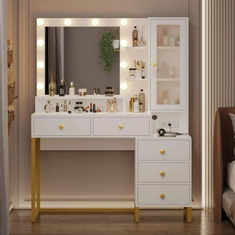 Tiptiper Large Makeup Vanity with Lights, Vanity Table with Charging Station Vanity Desk with Mir... | Walmart (US)