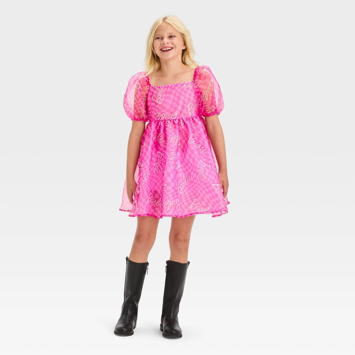 Girls' Barbie Organza Puff Dress - Pink | Target