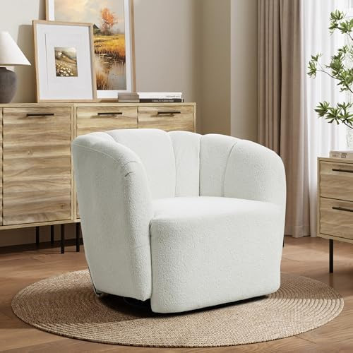 LuxenHome Swivel Barrel Accent Chair, Modern Comfy Upholstered Ivory Boucle Accent Chair for Living Room Bedroom Nursery,Single Sofa Club Armchair with 360 Degree Soft Elegant Sherpa | Amazon (US)
