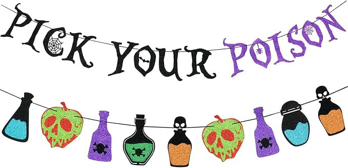 Black and Purple Glitter Pick Your Poison Banner Potion Bar Banner, Pick Your Poison Sign Hallowe... | Amazon (US)
