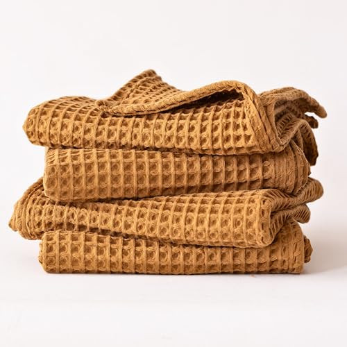 Viva Maison Premium Waffle Hand Towels Pack of 4 Extra Large 20x35 inch - 100% Turkish Cotton, Waffle Weave, Quick Dry, Lint Free, Super Absorbent, Thin Hand Bath Towel (Caramel, Set of 4 Hand Towels) | Amazon (US)