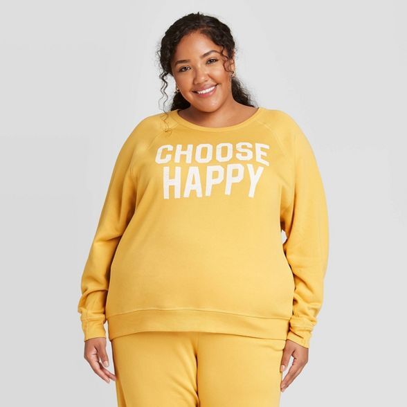 Women's Choose Happy Graphic Sweatshirt - Yellow | Target