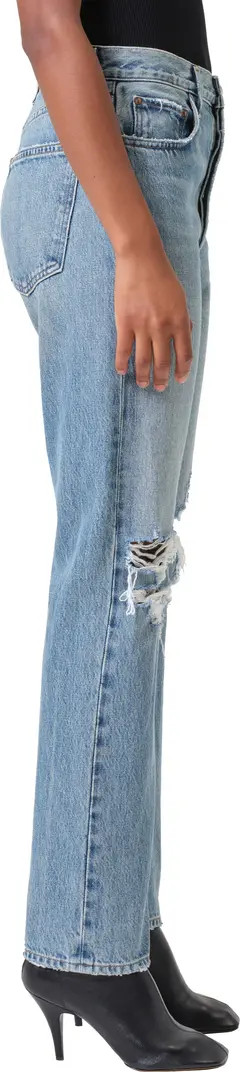 '90s Pinch Waist Ripped High Waist Straight Leg Jeans | Nordstrom