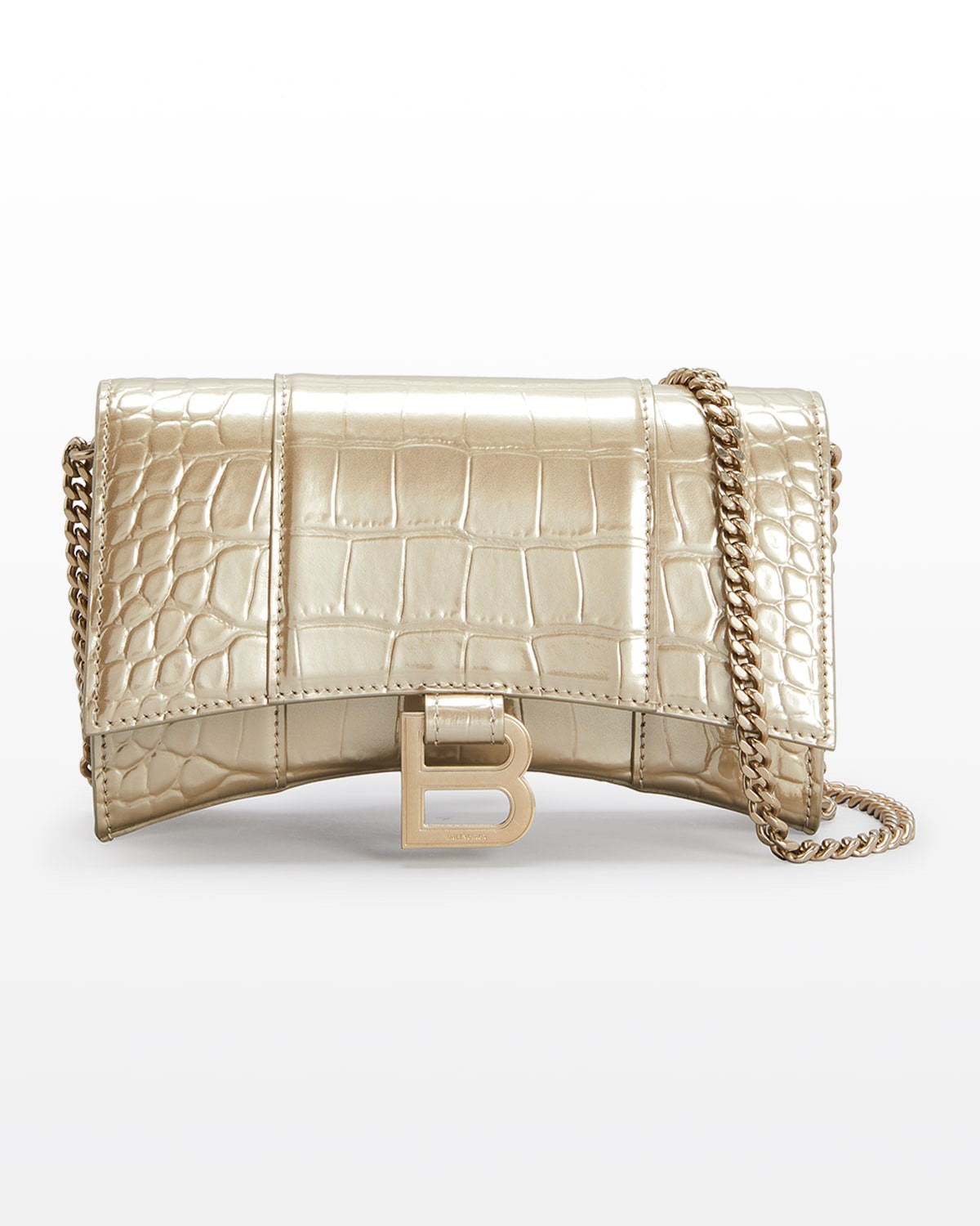 Hourglass Metallic Croc-Embossed Wallet on Chain | Neiman Marcus
