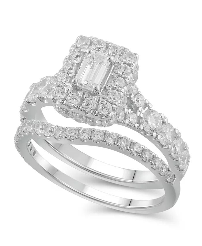 Diamond Halo Emerald Bridal Set (2. ct. t.w.) in 14k White, Yellow or Rose Gold | Macy's