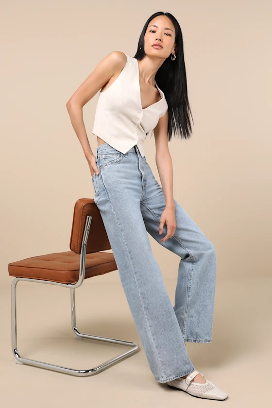 Ribcage Light Wash Wide-Leg Denim Jeans | Lulus