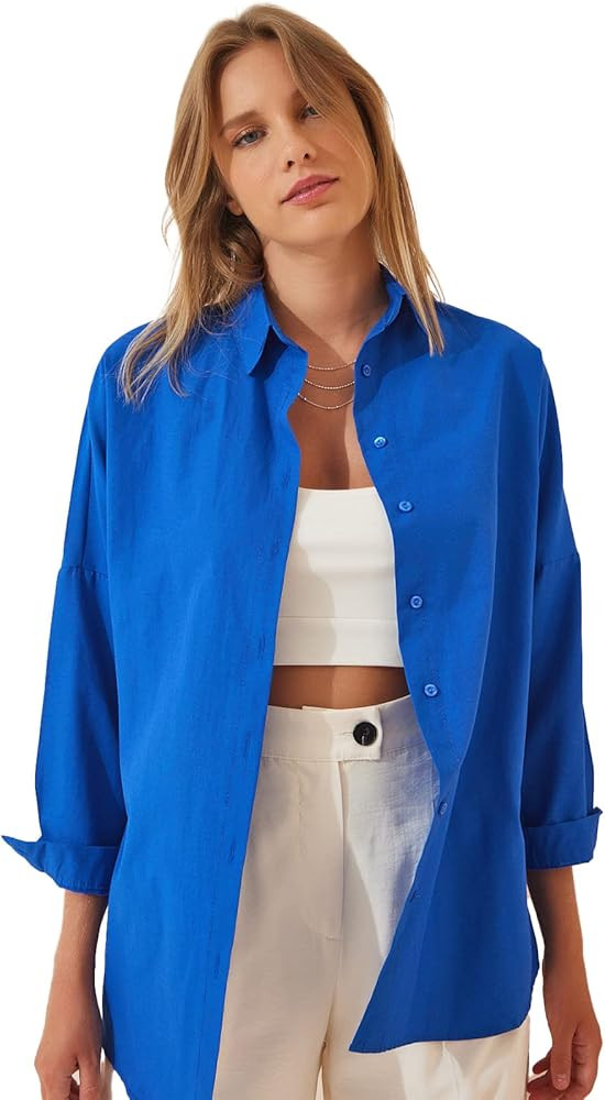 BIG DART Oversized Button Down Shirts for Women, Dressy Casual Long Sleeve Blouses Summer Tops Tu... | Amazon (US)